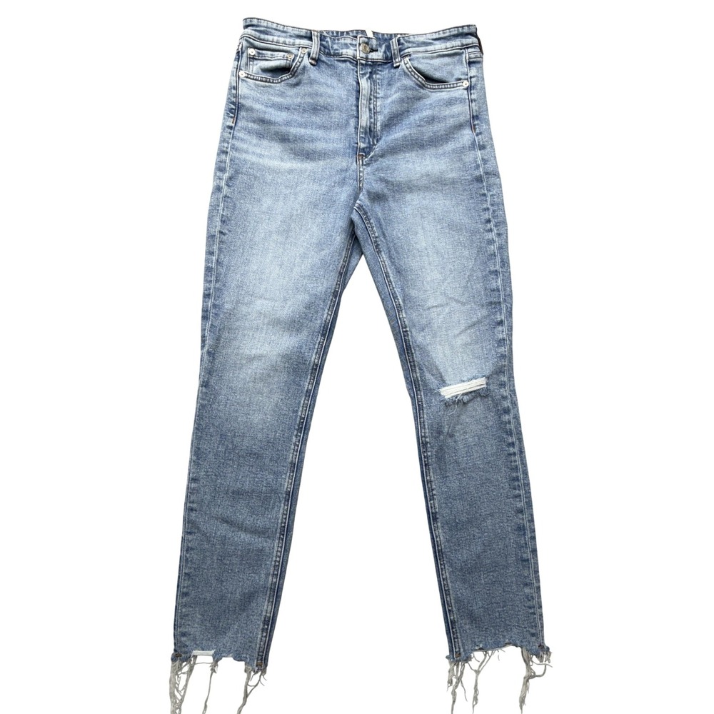 Rag & Bone Nina High Rise Ankle Skinny Jeans Womens 30 Blue Distressed Raw Hem